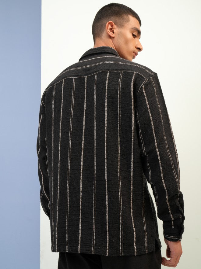 Highlander Men Black Striped Relaxed Fit Casual Shirt - Black - Image 3