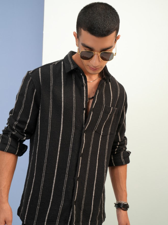 Highlander Men Black Striped Relaxed Fit Casual Shirt - Black - Image 4