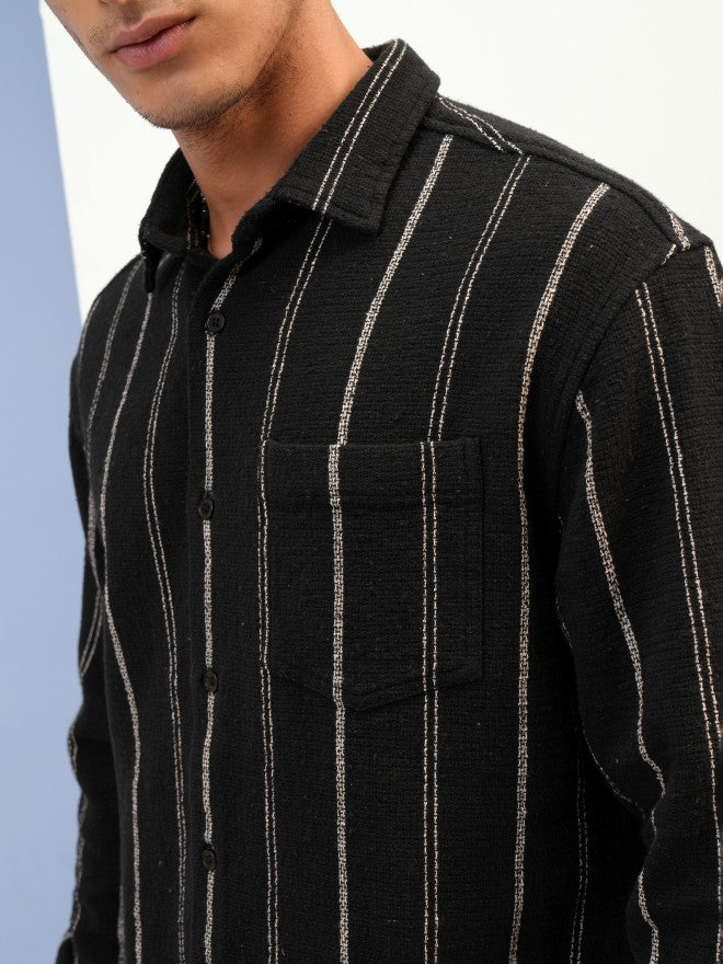 Highlander Men Black Striped Relaxed Fit Casual Shirt - Black - Image 5