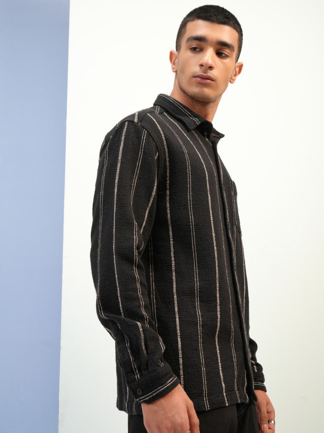 Highlander Men Black Striped Relaxed Fit Casual Shirt - Black - Image 6