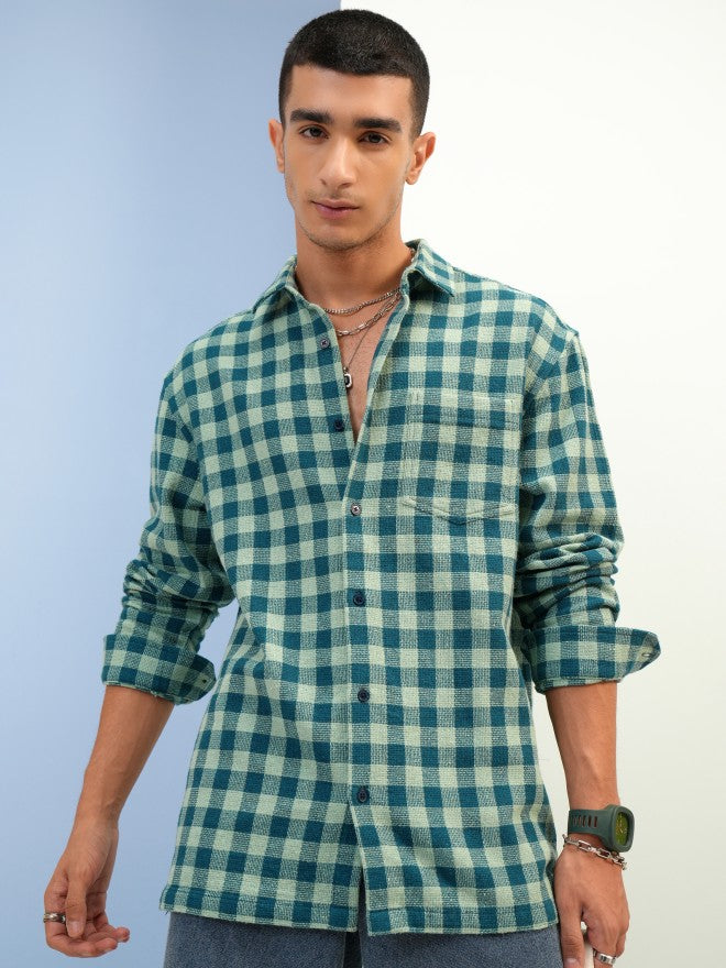 Highlander Men Green Checked Relaxed Fit Casual Shirt - Green - Image 1
