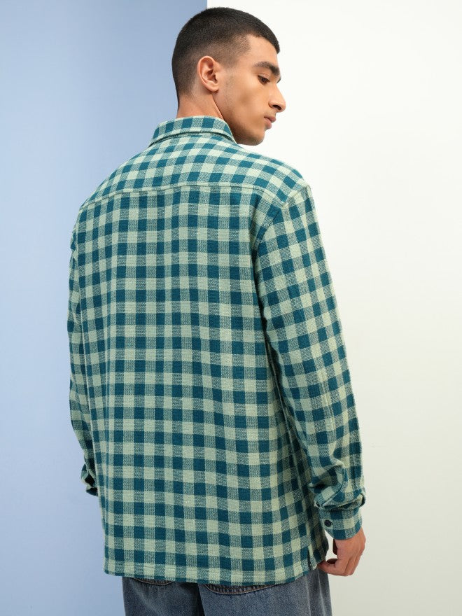 Highlander Men Green Checked Relaxed Fit Casual Shirt - Green - Image 3