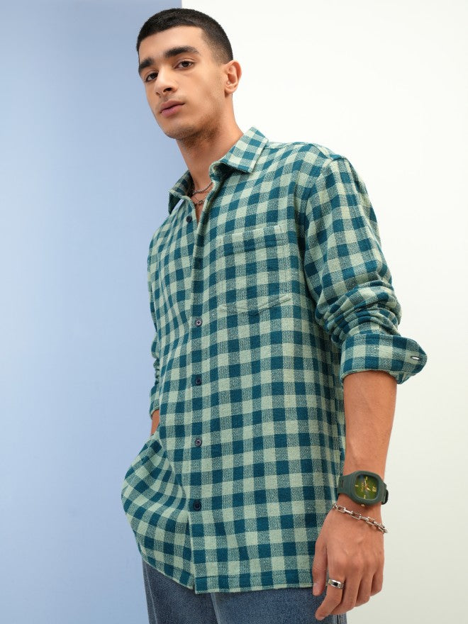 Highlander Men Green Checked Relaxed Fit Casual Shirt - Green - Image 4