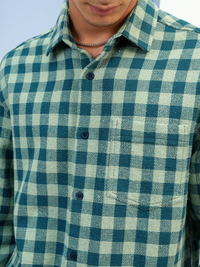Highlander Men Green Checked Relaxed Fit Casual Shirt - Green - Image 5