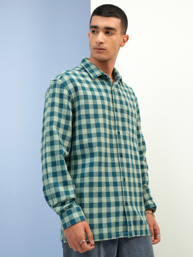 Highlander Men Green Checked Relaxed Fit Casual Shirt - Green - Image 6