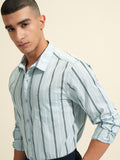 Highlander Men Blue Striped Slim Fit Casual Shirt - Blue - Image 1