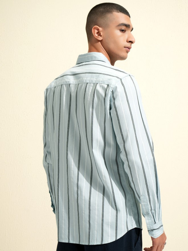 Highlander Men Blue Striped Slim Fit Casual Shirt - Blue - Image 3