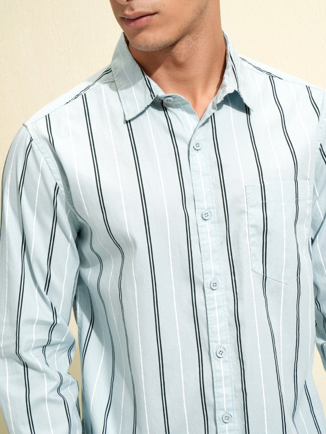 Highlander Men Blue Striped Slim Fit Casual Shirt - Blue - Image 5