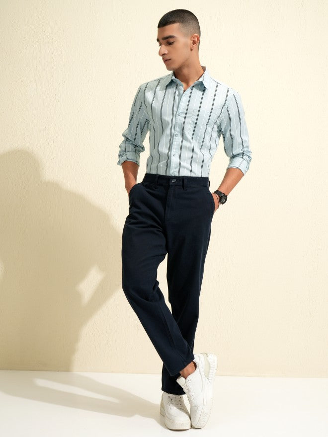 Highlander Men Blue Striped Slim Fit Casual Shirt - Blue - Image 7