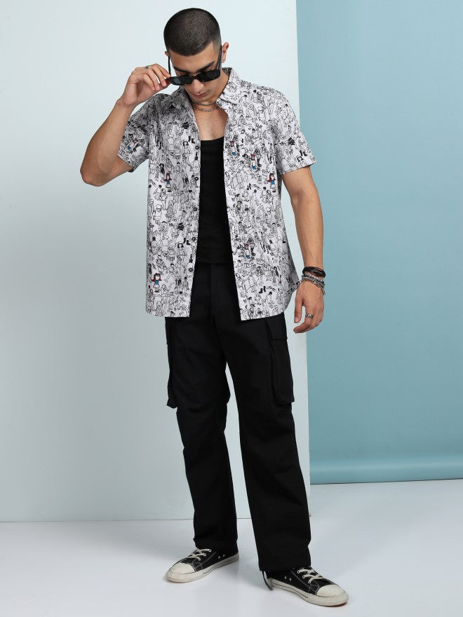 Highlander Men Grey Printed Slim Fit Casual Shirt - White - Image 2