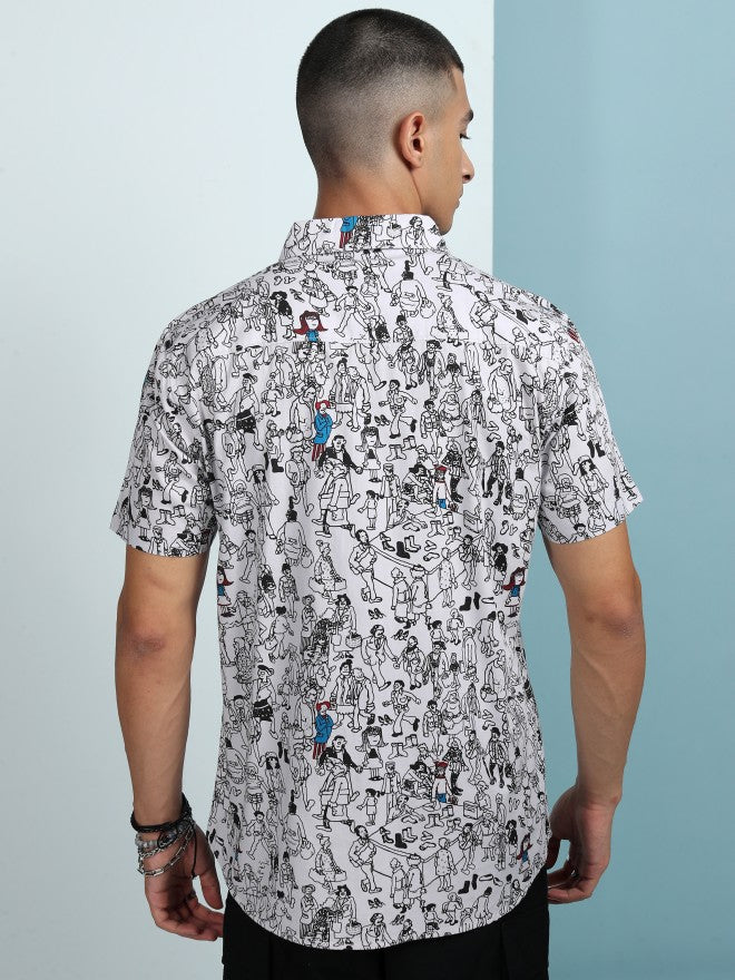 Highlander Men Grey Printed Slim Fit Casual Shirt - White - Image 3
