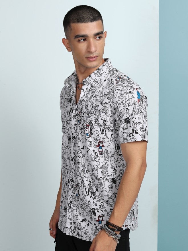 Highlander Men Grey Printed Slim Fit Casual Shirt - White - Image 4
