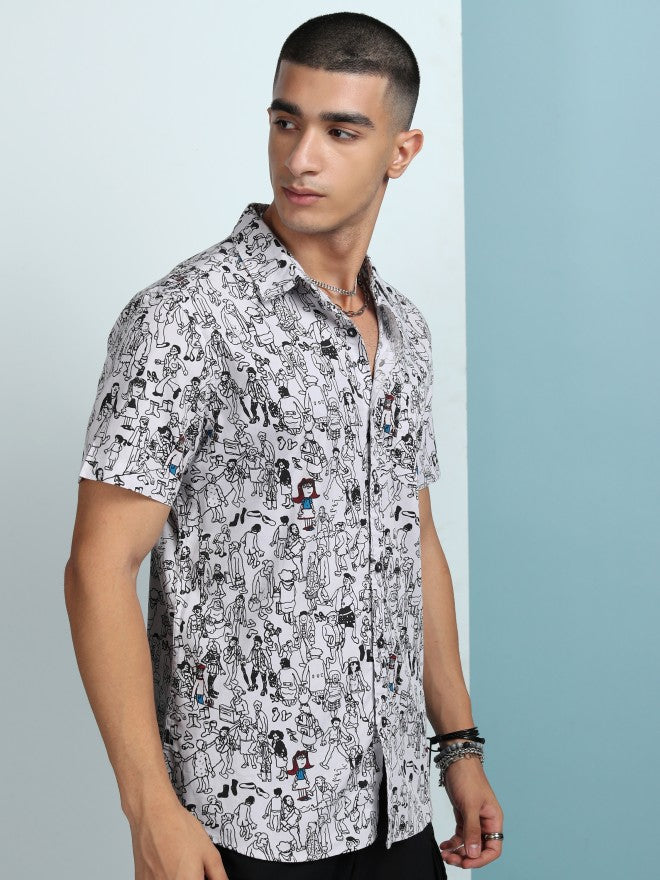 Highlander Men Grey Printed Slim Fit Casual Shirt - White - Image 6