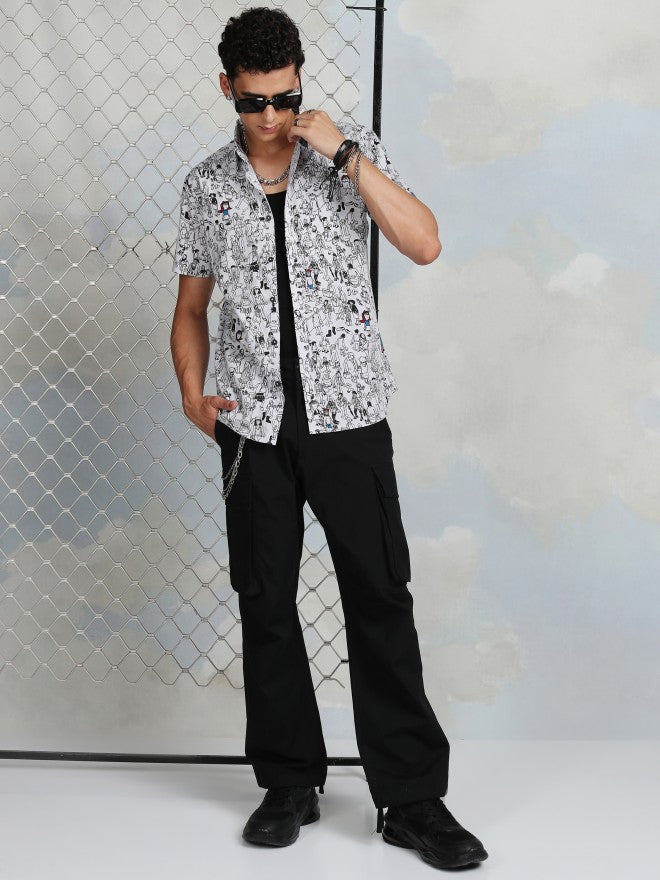 Highlander Men Grey Printed Slim Fit Casual Shirt - White - Image 2