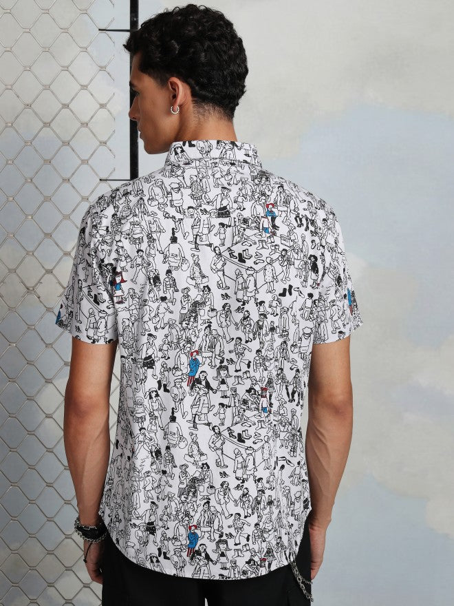 Highlander Men Grey Printed Slim Fit Casual Shirt - White - Image 3