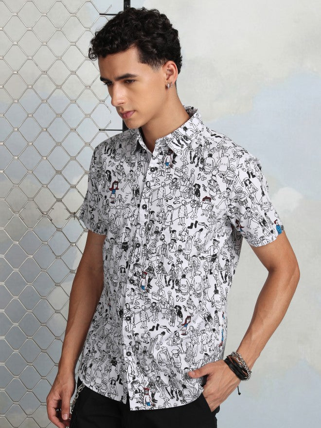 Highlander Men Grey Printed Slim Fit Casual Shirt - White - Image 4