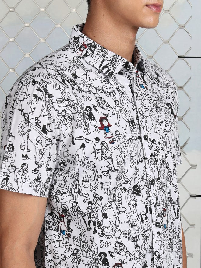 Highlander Men Grey Printed Slim Fit Casual Shirt - White - Image 5
