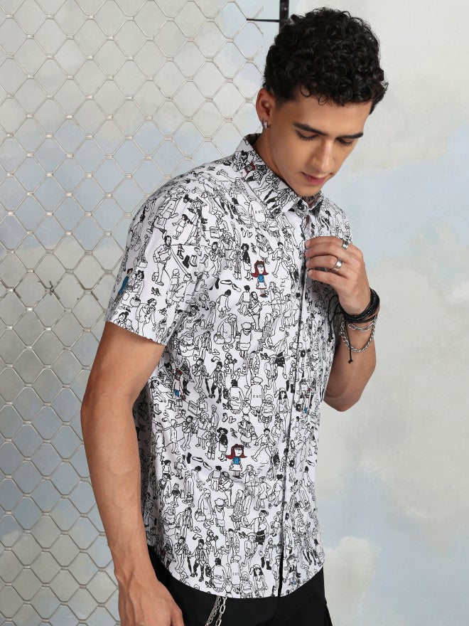 Highlander Men Grey Printed Slim Fit Casual Shirt - White - Image 6