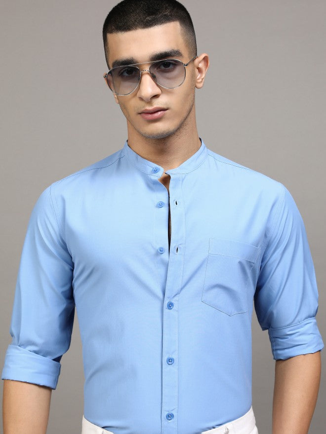 Highlander Men Blue Solid Slim Fit Casual Shirt - Blue - Image 1