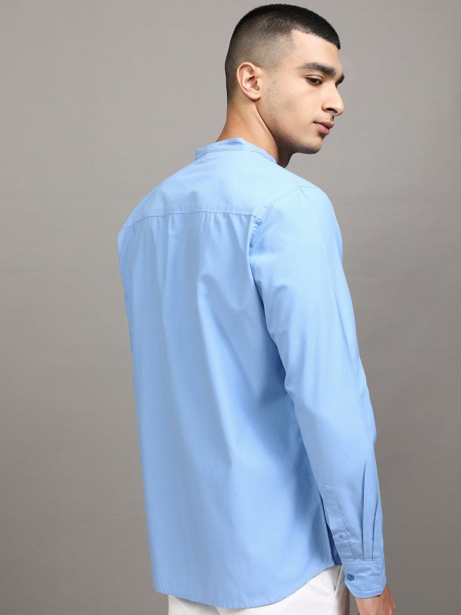 Highlander Men Blue Solid Slim Fit Casual Shirt - Blue - Image 3