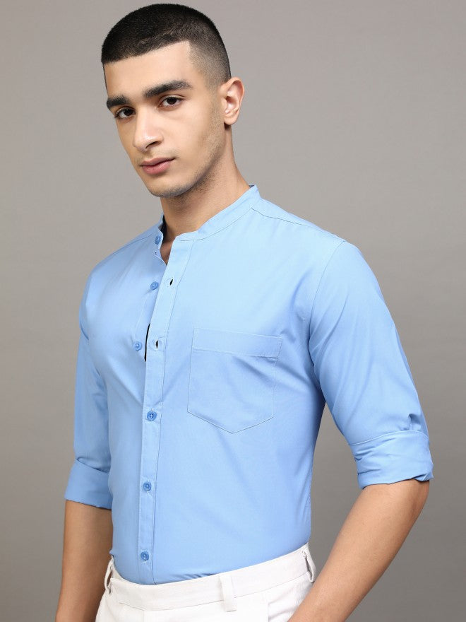 Highlander Men Blue Solid Slim Fit Casual Shirt - Blue - Image 4