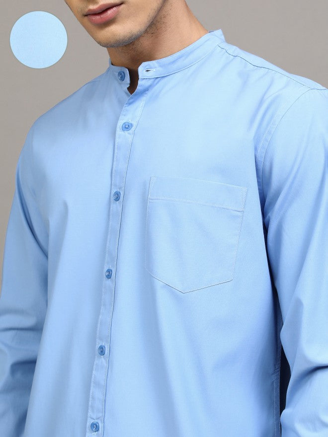 Highlander Men Blue Solid Slim Fit Casual Shirt - Blue - Image 5