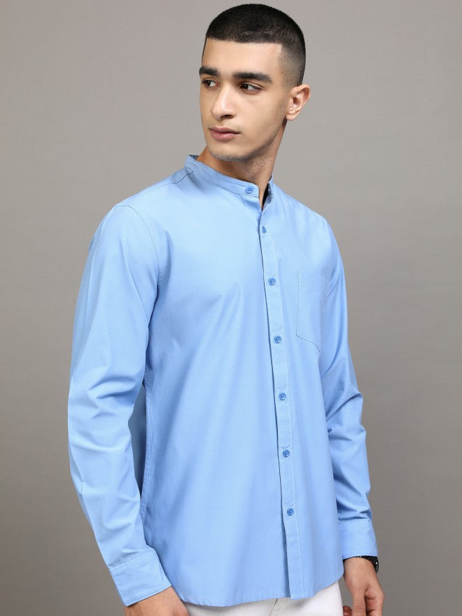 Highlander Men Blue Solid Slim Fit Casual Shirt - Blue - Image 6