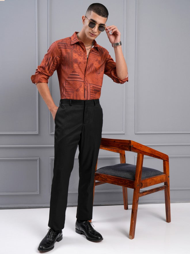 Highlander Men Orange Printed Slim Fit Casual Shirt - Orange - Image 2