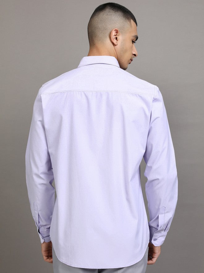Highlander Men Purple Solid Slim Fit Casual Shirt - Purple - Image 3