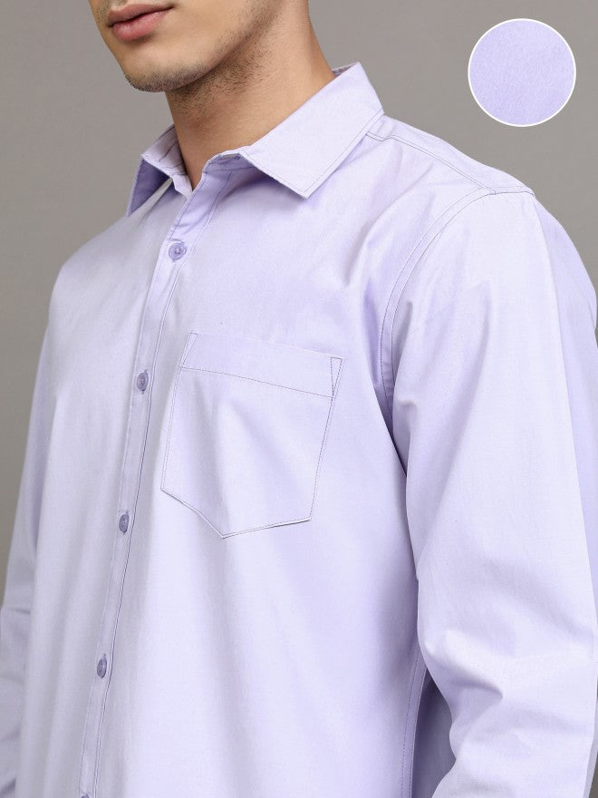 Highlander Men Purple Solid Slim Fit Casual Shirt - Purple - Image 5