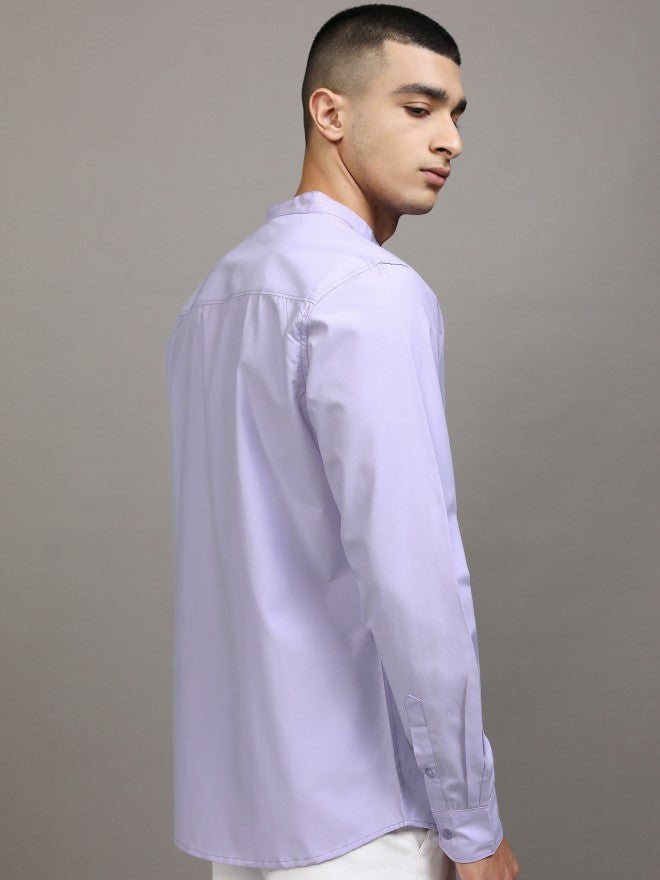 Highlander Men Purple Solid Slim Fit Casual Shirt - Purple - Image 3
