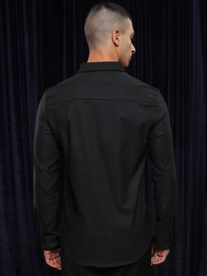 Highlander Men Black Solid Regular Fit Casual Shirt - Black - Image 3