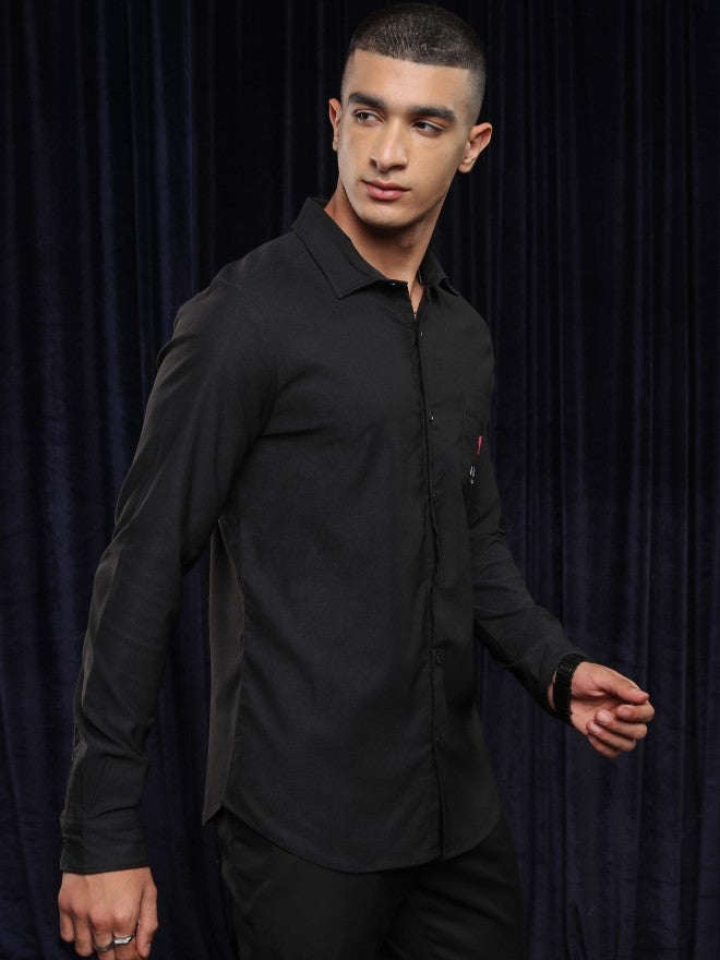 Highlander Men Black Solid Regular Fit Casual Shirt - Black - Image 6