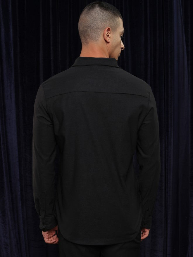 Highlander Men Black Solid Slim Fit Casual Shirt - Black - Image 3