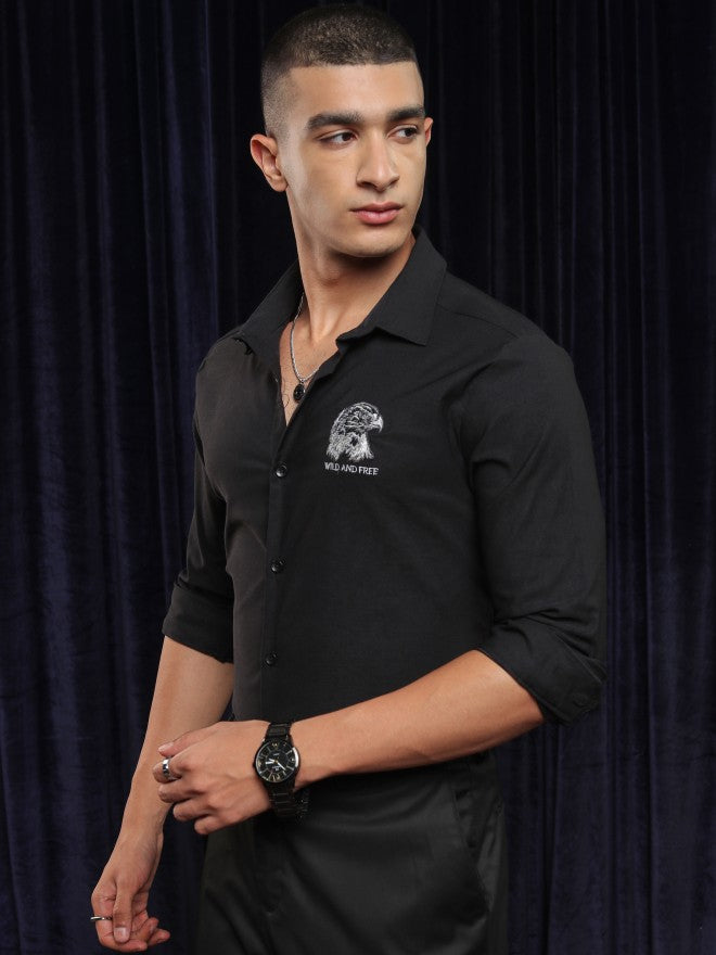Highlander Men Black Solid Slim Fit Casual Shirt - Black - Image 4
