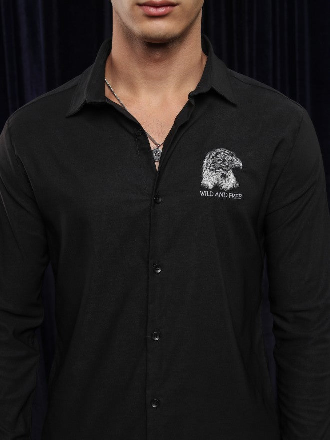 Highlander Men Black Solid Slim Fit Casual Shirt - Black - Image 5