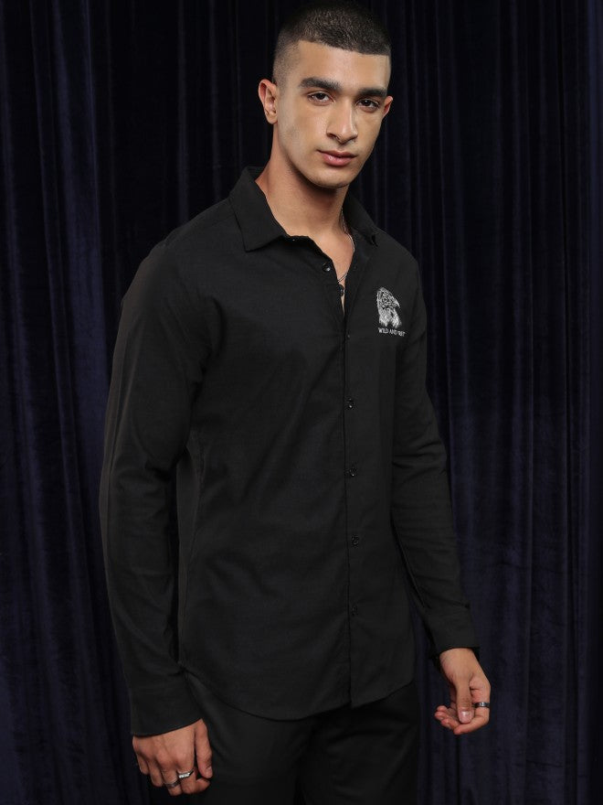 Highlander Men Black Solid Slim Fit Casual Shirt - Black - Image 6