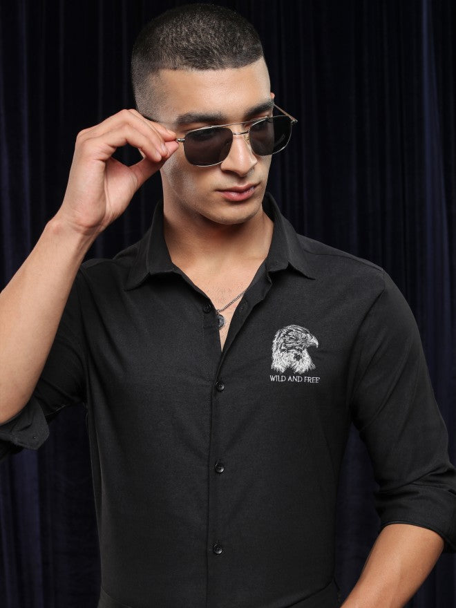 Highlander Men Black Solid Slim Fit Casual Shirt - Black - Image 7