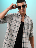 Highlander Men Grey Checked Relaxed Fit Casual Shirt - Grey - Image 1