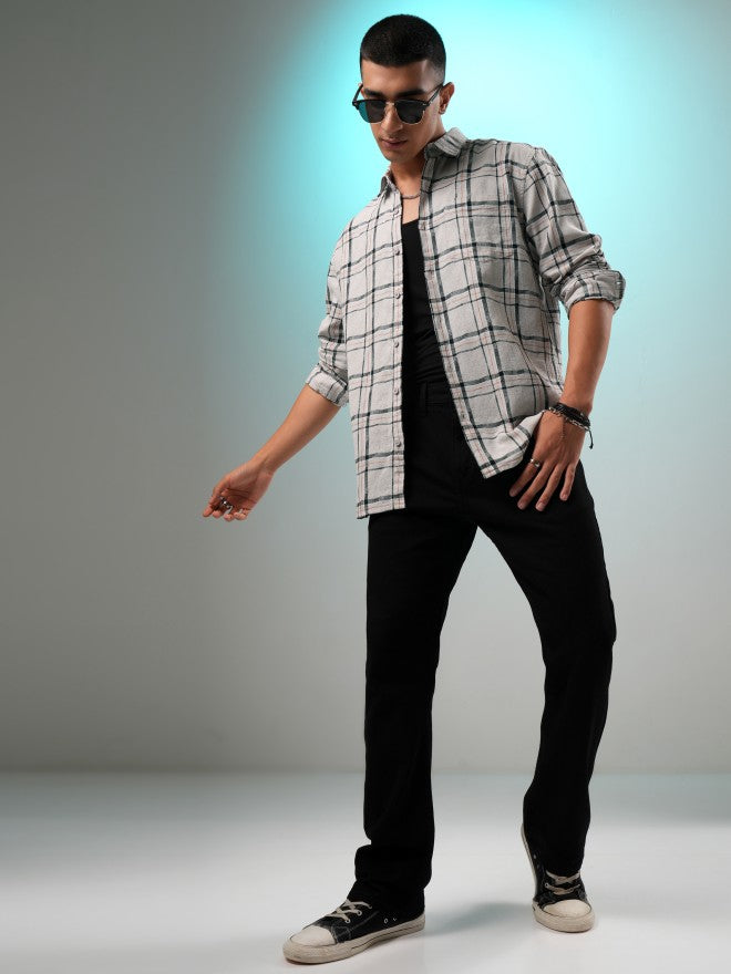 Highlander Men Grey Checked Relaxed Fit Casual Shirt - Grey - Image 2