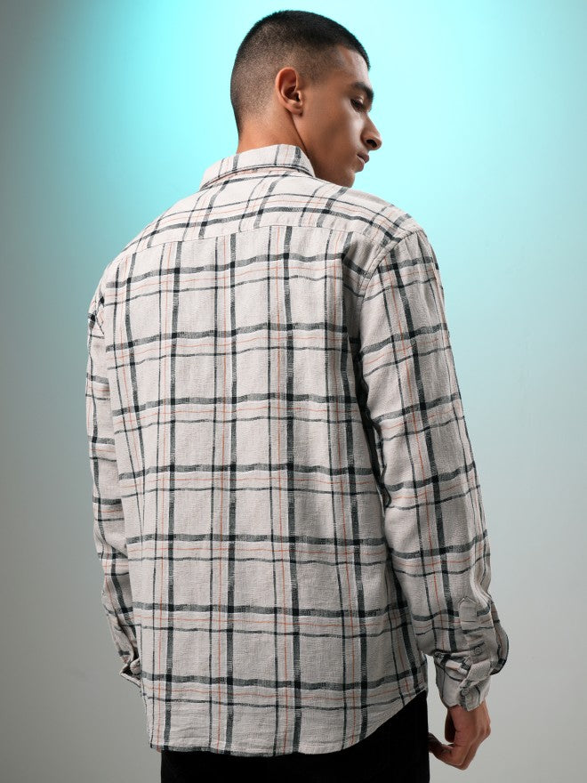 Highlander Men Grey Checked Relaxed Fit Casual Shirt - Grey - Image 3