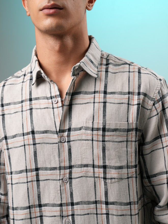 Highlander Men Grey Checked Relaxed Fit Casual Shirt - Grey - Image 5