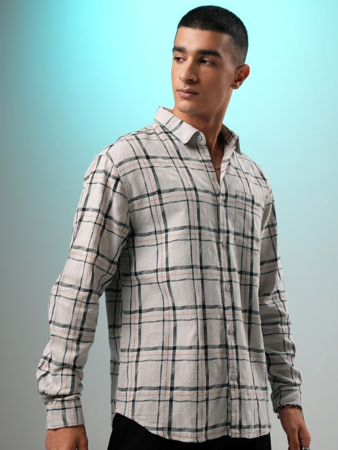 Highlander Men Grey Checked Relaxed Fit Casual Shirt - Grey - Image 6