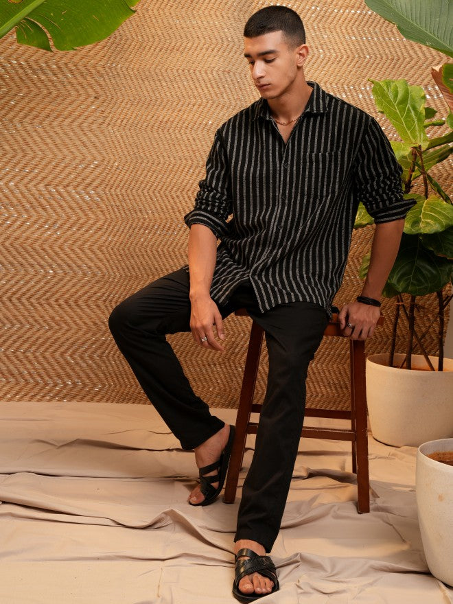 Highlander Men Black Striped Relaxed Fit Casual Shirt - Black - Image 2