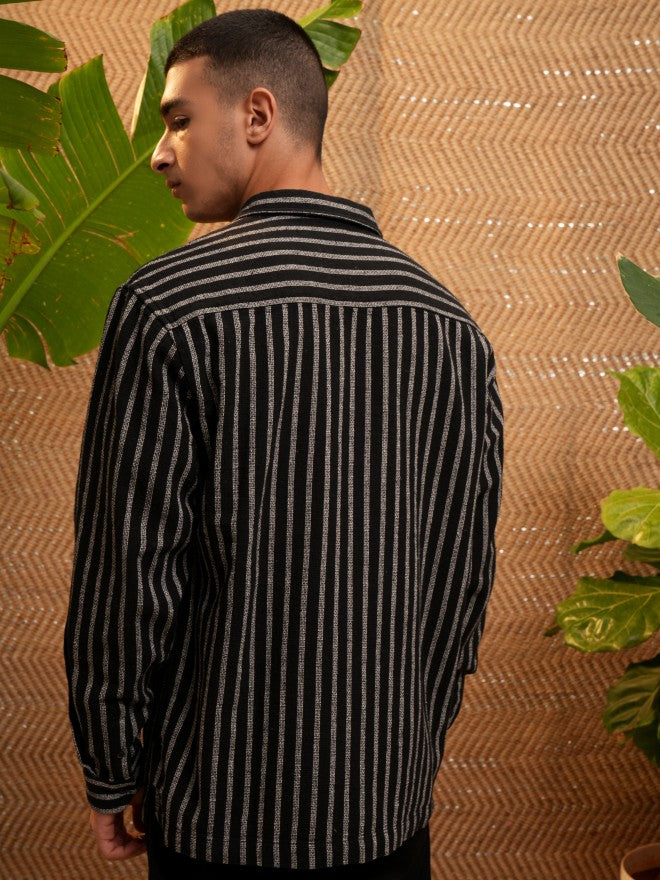 Highlander Men Black Striped Relaxed Fit Casual Shirt - Black - Image 3