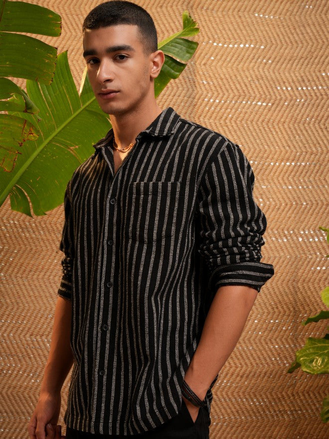 Highlander Men Black Striped Relaxed Fit Casual Shirt - Black - Image 4