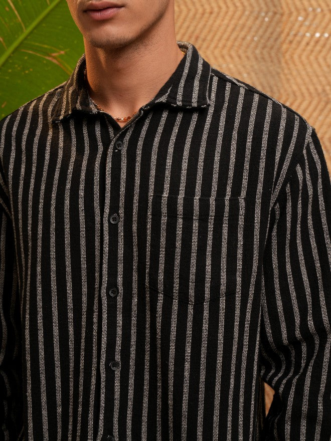 Highlander Men Black Striped Relaxed Fit Casual Shirt - Black - Image 5