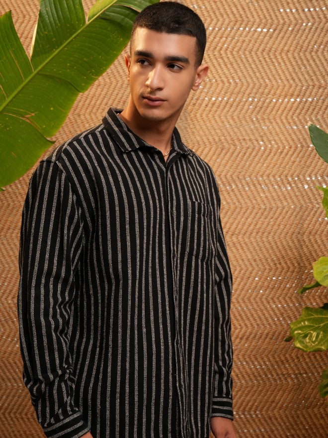 Highlander Men Black Striped Relaxed Fit Casual Shirt - Black - Image 6