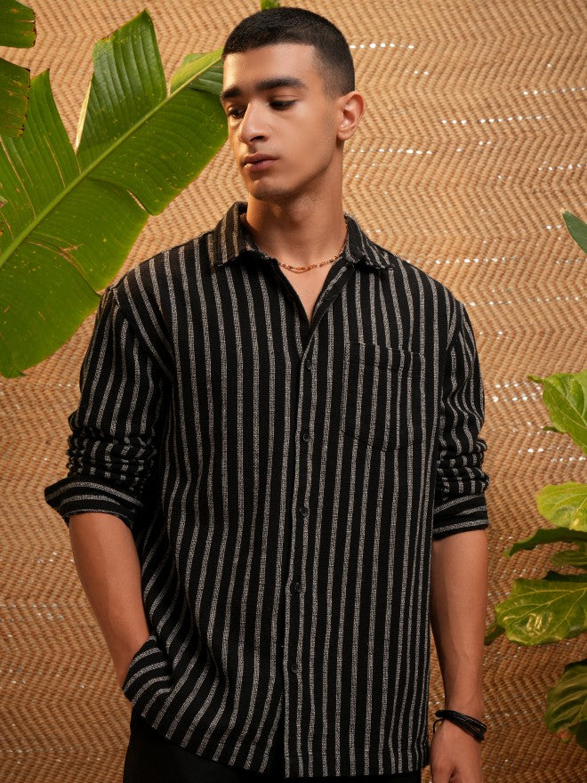 Highlander Men Black Striped Relaxed Fit Casual Shirt - Black - Image 7