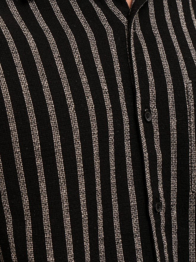Highlander Men Black Striped Relaxed Fit Casual Shirt - Black - Image 8